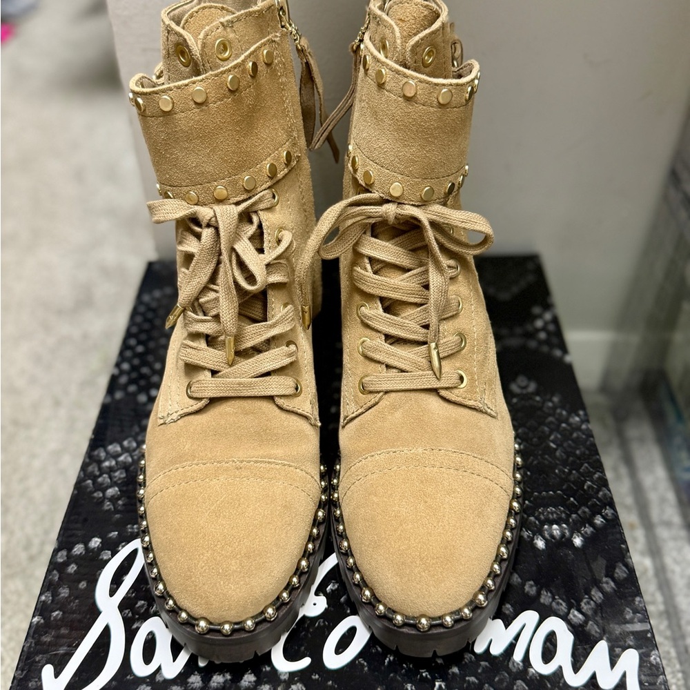 Sam Edelman Beige Studded Combat Boots